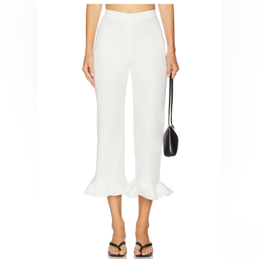 White Ruffle Hem Pants by Marianna Idella in White